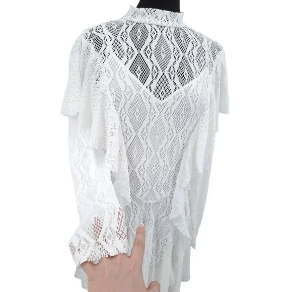 NEW Free People Creamy White Lace Rock Candy Mock Neck Dress M Ruffles Mini - Picture 4 of 12